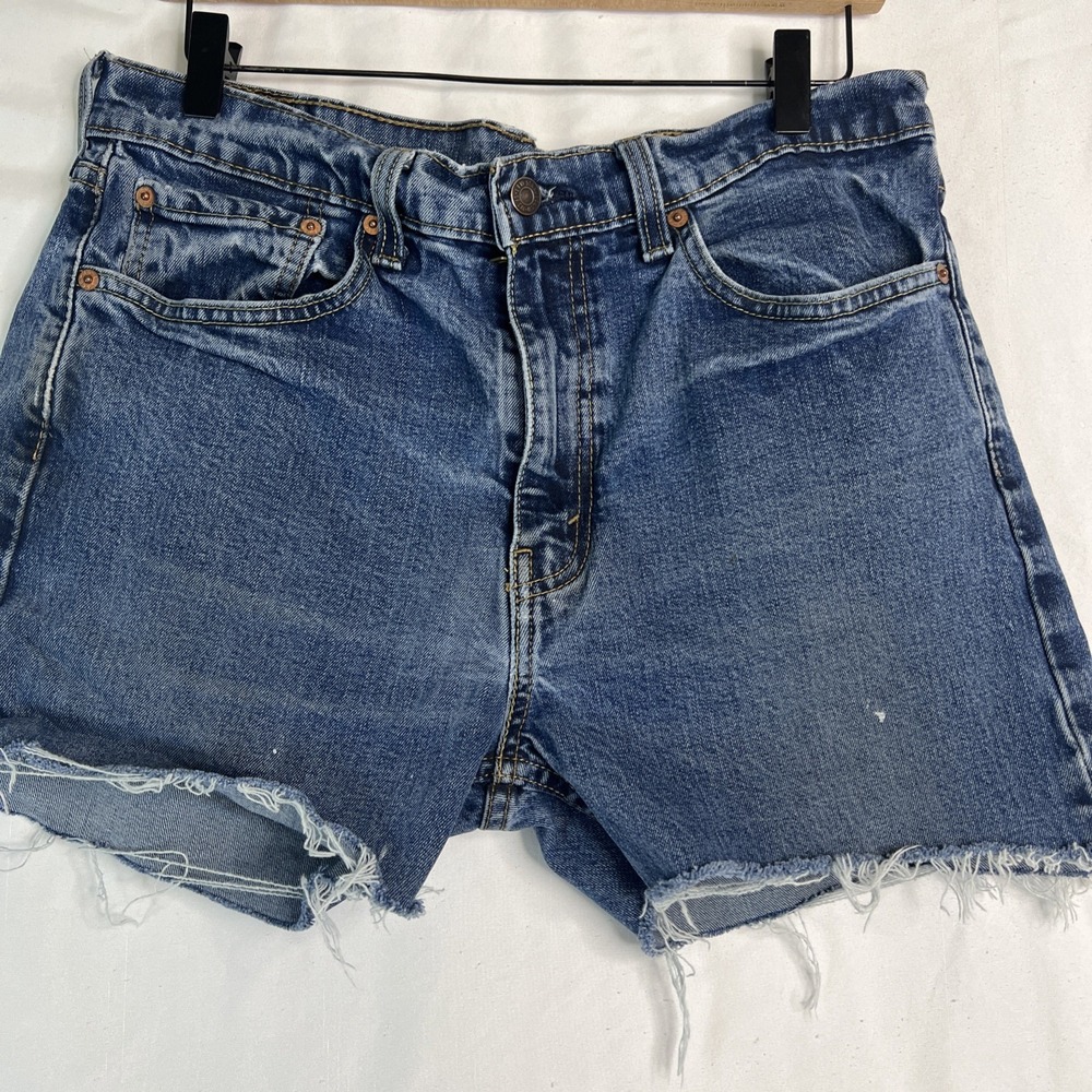 Levi's Jean Shorts Men's 505 Blue Cut Off Frayed Cotton Denim shorts Tag 34